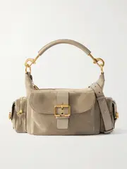 [Chloé] Chloé - Camera Leather-trimmed Suede Shoulder Bag - Light gray - One size One size Gray