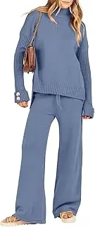 [ANRABESS] Women's 2 Piece Outfit Sweater Lounge Sets Long Sleeve Knit Pullover Wide Leg Pant Tracksuit Loungewear 2024 Fashion