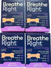 104 BREATHE RIGHT NASAL STRIPS LAVENDER SCENTED ( 4 BOXES 26 CT EA ) EXP 2026