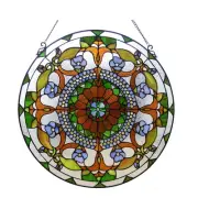 Stained Glass Window Panel Round Victorian Handcrafted 24" Suncatcher