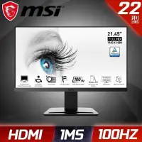 在飛比找PChome24h購物優惠-MSI 微星 PRO MP223 美型電腦螢幕(22型/FH