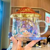 在飛比找蝦皮購物優惠-星巴克杯子22中秋松鼠森林蘑菇造型鐳射浮雕幻彩冷水玻璃杯喝水