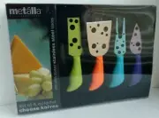 Metalla Cheese Serving Set Knives Fork 4 European Style Green Orange Blue Purple