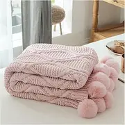 Blanket Soft Blanket Chic Knitted Blanket with Balls Chenille Crochet Warm Bedspread Pink Throw Blankets for Bed Sofa Pompom Manta Decor Wearable Blanket (Color : Pink, Size : 130x160cm)
