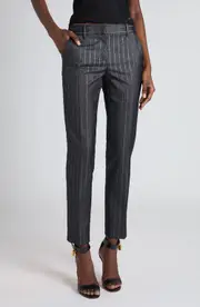 TOM FORD Metallic Stripe Wool Blend Ankle Pants in Dark Silver at Nordstrom, Size 2 Us