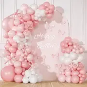 Coquette Birthday Decorations - 145 PCS Pink and White Balloon Arch Kit, Cute Pi