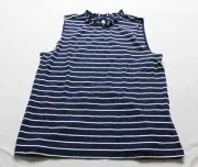 Nautica Women's Stretchy Striped Ruffle-Neck Sleeveless Top EJ2 Navy Medium NWT