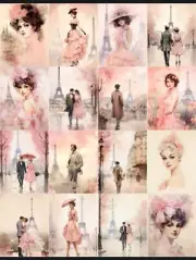 16 Pcs People Of Paris Tags Junk Journal Scrapbook USA Seller