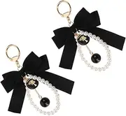 [VALICLUD] Keychains for Women Big Bow Ribbon Pearl Keychain Bag Pendant and Car Accessory