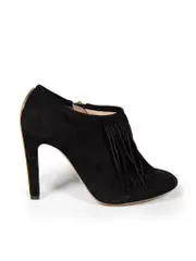 Black Suede Fringe Trim Ankle Boots