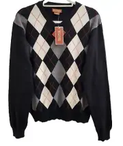 Michael Kors Sweater Men's M Black Argyle Knit Pullover V-Neck GrandpaCore New