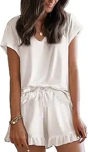 [Ekouaer] Womens Silk Pajama Set Casual Pjs