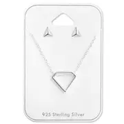 Silver Geometric Pendant Necklace Jewellery Set