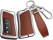 ontto Alloy Car Key fob Cover Fit for Lexus NX is RX ES GX LX LS UX GS 200 260 300 350 NX200 NX300 RX350 ES300 Remote Leather Key case Shell Key Holder Bag Keyring Keychain Accessories Silver-Brown