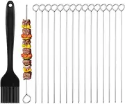 15 PCS 8 Inch Metal BBQ Skewers with Brush Stainless Steel Skewers Barbecue Skewer Roast Goose Needle Kabob Skewers for Meat Shrimp Chicken Vegetable