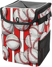 Car Trash Can with Lid and Storage Pockets Leak-Proof Organizer,Multipurpose Trash Bin for Car,Baseball Red Stripes