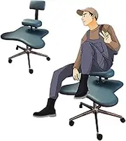 MLYAYE Posture Corrective Chair with Adjustable Footrest/ 360° Rotatethe Wheels, Criss Cross Desk Chair & Home Office Cross Legged Kneeling Seat, Reduces Fatigue Computer Chair(Blue)