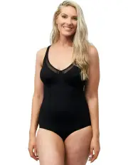 [Naturana] Wirefree Opaque Shaping Bodysuit with Mesh in Black