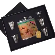 Puppy Dog Beach Party Leather Flask Black Box Gift Set