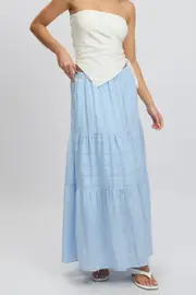 Blue Tiered Maxi Skirt High Rise Elastic Waist Lined - Size 16XL, Women's Maxi Skirt