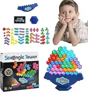Tower Balance Toy - Hexagonal Building Blocks Set,Educational Toys for Kids and Adults, Learning Activities for Game Night