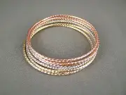 Silver Gold Copper thin skinny set pack 6 kids girls bangle bracelet 7 1/8" long