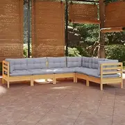 Patio Furniture Sets 6 Piece Garden Lounge Set with Grey Cushions Solid Pinewood