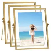 3 Pcs Gold Floating Picture Frame,Tabletop Shelf Photo Frame,7 x 9 '' Vertical