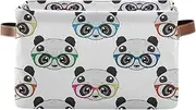 Cute Cartoon Pandas White Closet Storage Cloth Bins with Handle, Collapsible Office Organizer