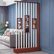 Entrance Hall Wall Room Divider, Wall Divider Floor to Ceiling, Freestanding Wood Room Divider with Shelves, Living Room Privacy Screens(White+Teak,88x25x202cm)