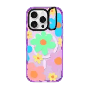 iPhone 16 Pro Impact Ring Stand Case MagSafe Compatible Transparent Floral Pastel Colors 70s Retro Flower Power