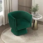 Lexicon Swivel Accent Chair, Velvet Fabric Upholstered Barrel Chair, Diamond Stitched Details, Hidden Metal Swivel Seating for Living Room/Office/Apartment, Green