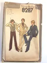 Simplicity 8287 Teen Boys' Pants, Vest And Jacket Sizes 14&16, Waist 27&28
