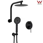 Matt Black 8/10/12" Gooseneck Arm Shower Head Set Handheld Diverter Mixer Valve