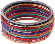 [Efulgenz] Fashion Jewelry Indian Bollywood Gold Plated Beaded Multicolor Silk Thread Wedding Bridal Bracelet Bangle Set