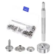 20 Sets Screw Snap Fasteners Kit 15mm Metal Snaps with Tool, Silver Tone