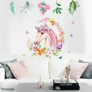 Removable Wall Sticker Decals Girls Watercolour Fairy Unicorn Flowers Wreath