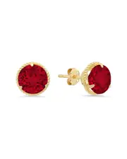 MaxColor 14K 4.10 ct. tw. Lab-Grown Ruby Halo Studs