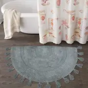 Boho Bathroom Rugs Half Circle Cotton Bath Mat with Tassels Hand-Woven Bohemian