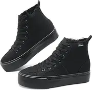 [Obtaom] High Top Platform Sneakers Women Mid Calf Play Canvas Shoes Washed Platform Skate Skateboard Shoe Casual Canvas Fashion Sneakers