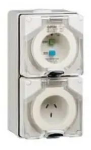 Clipsal RCD PROTECTED SWITCHED SOCKET 3-Falt Pin, Surface Mount GREY- 10A Or 15A