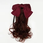 Hairpiece Children Curly Ponytail Wig Red Bows Knot Ponytail Hair Extensions