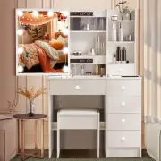 Morden Dressing Table Stool Set Makeup Mirror Vanity Desk Cabinet White Dresser