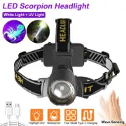 USB Charging LED Scorpin Headlight Head Torch White + UV Light Sensor Lamp Zoom