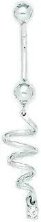 [Generic] 14ct White Gold CZ Cubic Zirconia Simulated Diamond 14 Gauge Dangling Spiral Body Jewelry Belly Ring Measures 45x8mm Jewelry Gifts for Women