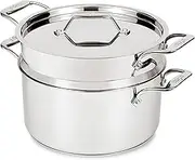 All-Clad Simply Strain Stainless Steel Stockpot, Multipot with Insert & Lid, 8 Quart, Induction, Oven Broiler Safe 600F, Strainer, Pasta Strainer with Handle, Steamer Pot, Pots and Pans Silver