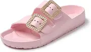 [JOMIX] Summer Sandals Women's Lightweight Mules Adjustable Buckle Rhinestones Comfortable Slippers Bathing Shoes Sea Pool Beach Swimming Indoor Outdoor