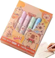 Cartoon Highlighters - Aesthetic Highlighter Pen, Aesthetic Capybara Marker Pens Set Of 6, Chisel Tip, Assorted Colors, School Supplies