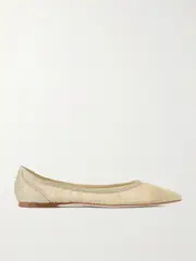 [Jimmy Choo] Jimmy Choo - Love Glittered Tulle Ballet Flats - Gold - IT40 IT 40 Gold
