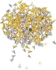 600 Pcs Assorted Nail Charms, Metal Nail Spikes Studs, DIY Art Decorations for Manicure, Small Size Gems for Women, 2 Packs (Silver & Gold)